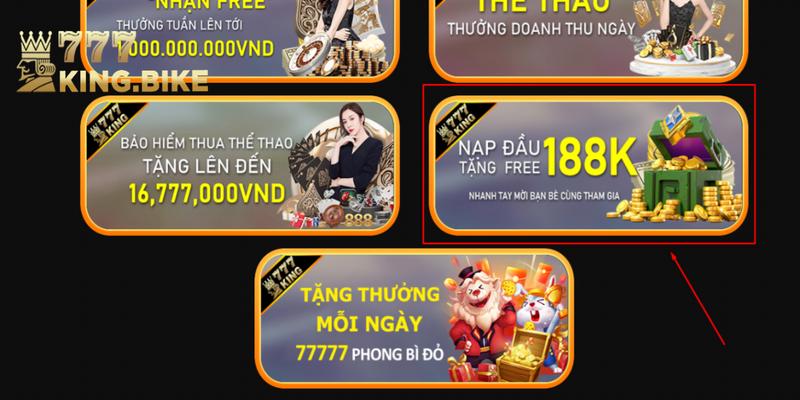 Ưu đãi 777King tặng nạp đầu 188k